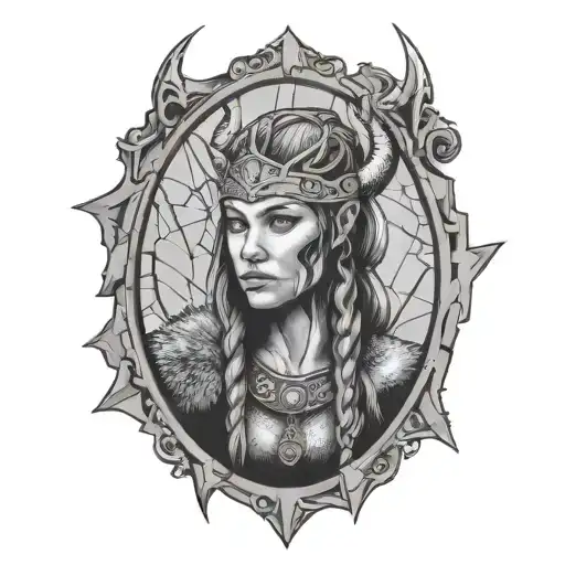 Viking Woman Behind Broken Glass Window