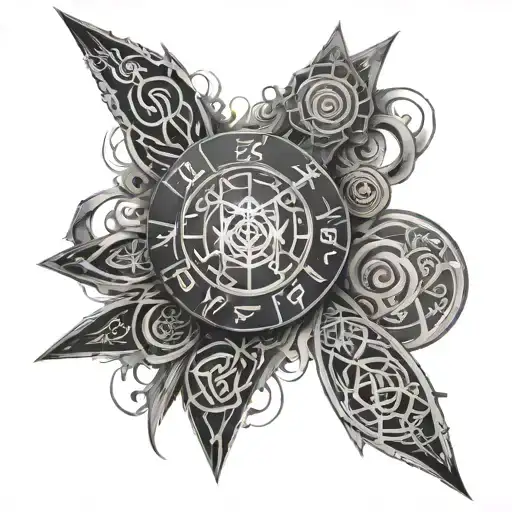 Black Sleeve With White Ink Norse Runes And Symbols