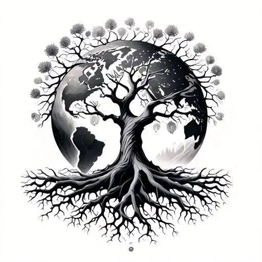 World Tree With Roots Surrounded By Oruboros