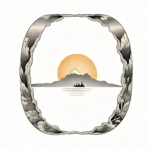 Lake Scene With Small Mountains And A Sunset Background