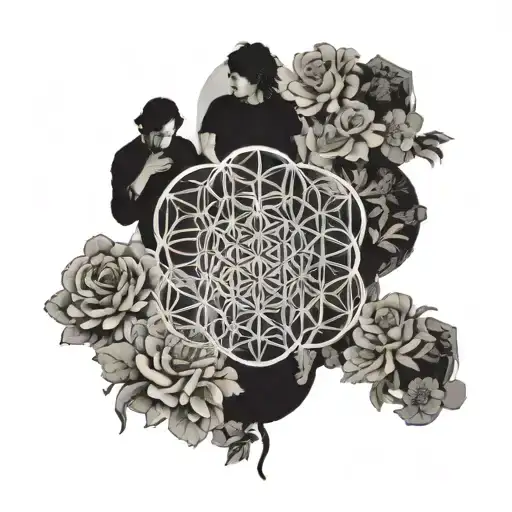 A Silhouette Of Bring Me The Horizon Band Members Playing Under A Flower Of Life Symbol