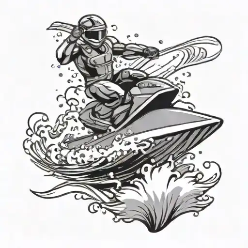 A Jetski Rider Jumping Over A Wave With A Card Deck Scattered In The Water