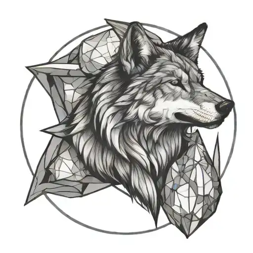 Simple Outline Of A Wolf Howling At A Gem Stone