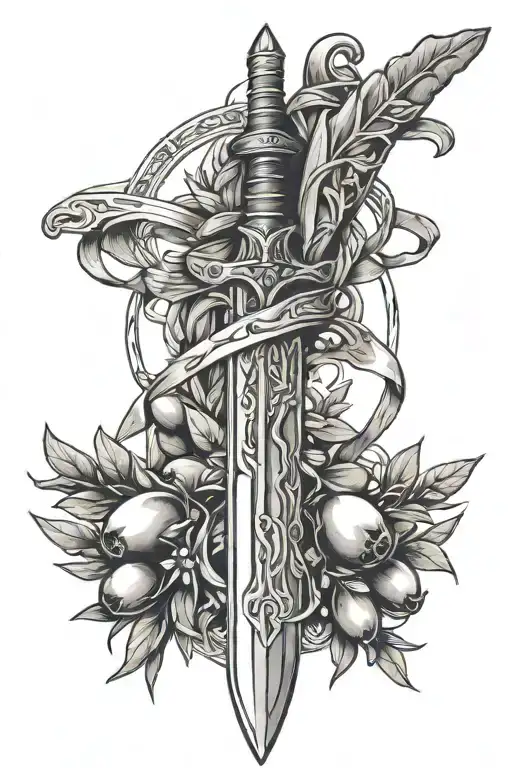 Sword Wrapped With Olive Branch Surrounded