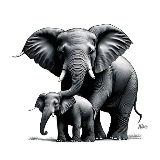 Mom Elephant And Baby Elephant