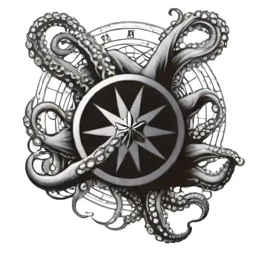 Octopus Wrapped Around Compass