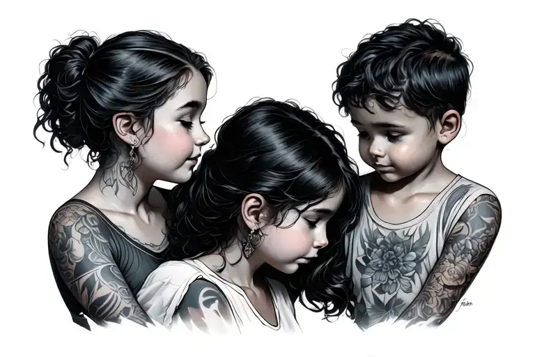 Mother And Sons Looking