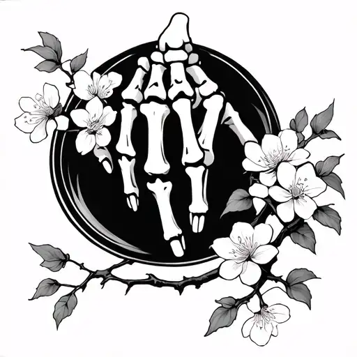 Skeleton Hand Tattoo And A Chinese Blossom Tree Branch
