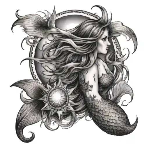 Mermaid And Sun Setting