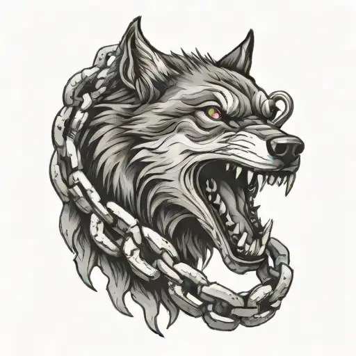 Wolf Breaking A Chain With Its Teeth