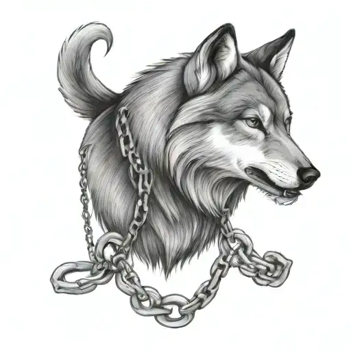 Serene Wolf With Chains
