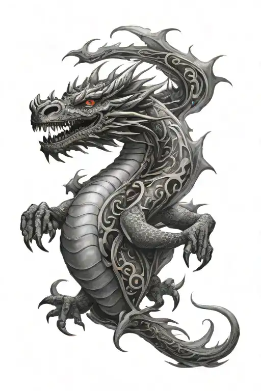 Illustrative Fantasy Dragon With Moons Clouds And Stars Surrounding