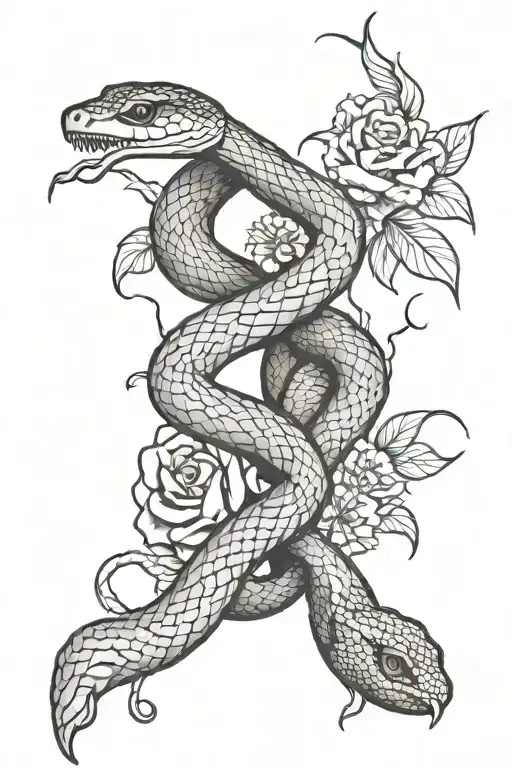 Snake Intertwined With Florals