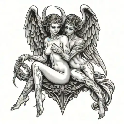 Nude Succubus And Nude Angel Intertwined