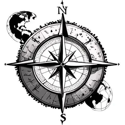 Travel Tatoo With Compass And Continents