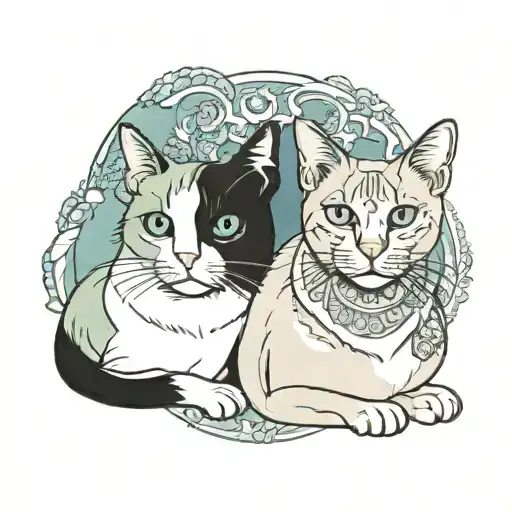 Male Tuxedo Cat With Green Eyes With Female Siamese Cat With Silver Blue