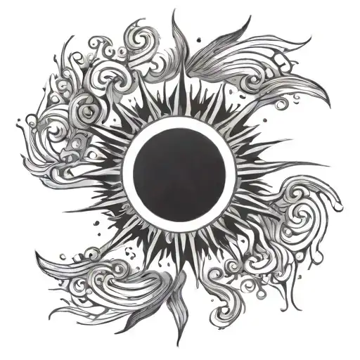 An Abstract Black-grey Tattoo Of The Sun Merging With The Moon