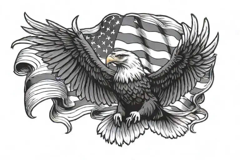 Bald Eagle Flying With American Flag Back Ground