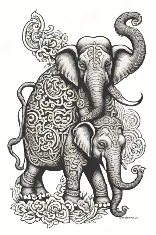Thai Style Tattoo Showcasing An Thai Elephant And A Thai Monkey
