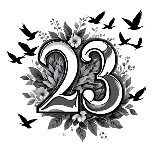 Number 23 With Little Birds Flying Away