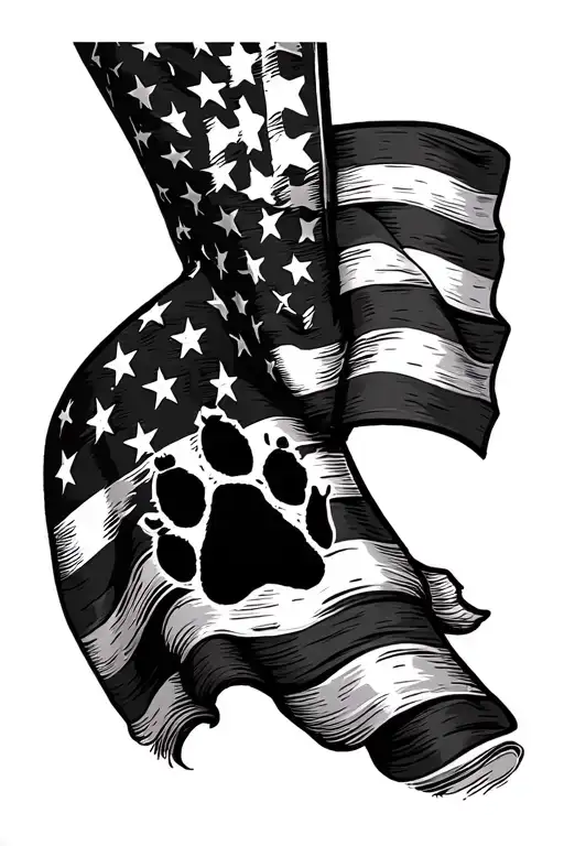 American Flag On Forearm With Dog Paw Memorial On Bicep