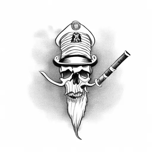 Skull With A Beard And Captains Hat And Smoking A Pipe