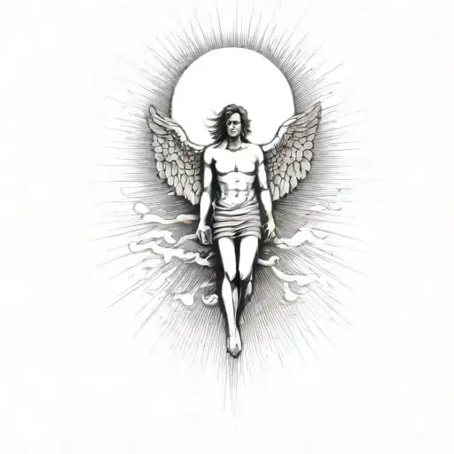 Falling Man Angel With Sun In Background