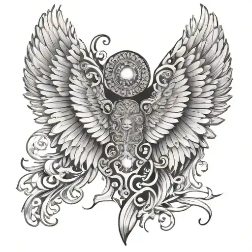 Angel Wings With Mandela Tattoo Design