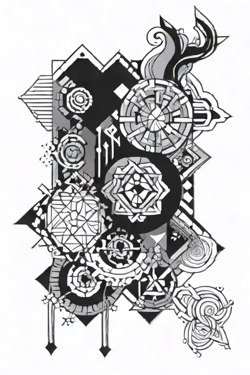 Abstract Tattoo With Geometric Shapes That Will Unite Both Cultural Elements Of Brazil And Thailand