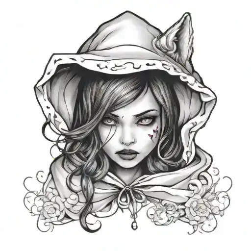 Tattoo Design Related To Little Red Riding Hood And Wolf