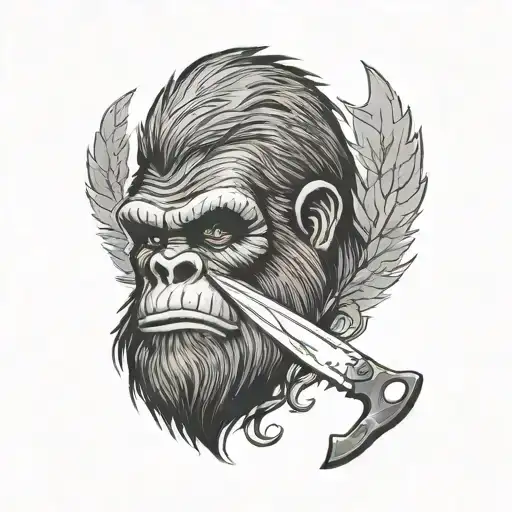 Bigfoot Head With A Hunting Knife Going Through It