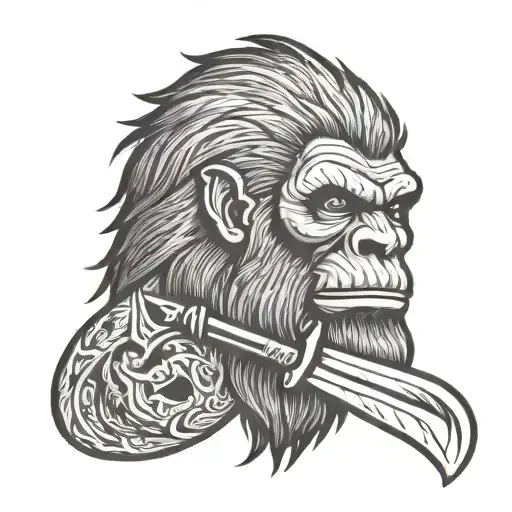 Dead Bigfoot Head With A Hunting Knife Going Through It