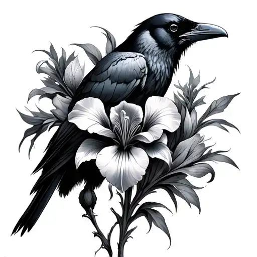 Raven And Iris Flower