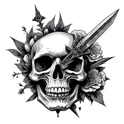 Dagger Through Skull Cyber Sigilism Silver