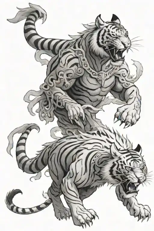 A Tiger And A Dragon Walking Together