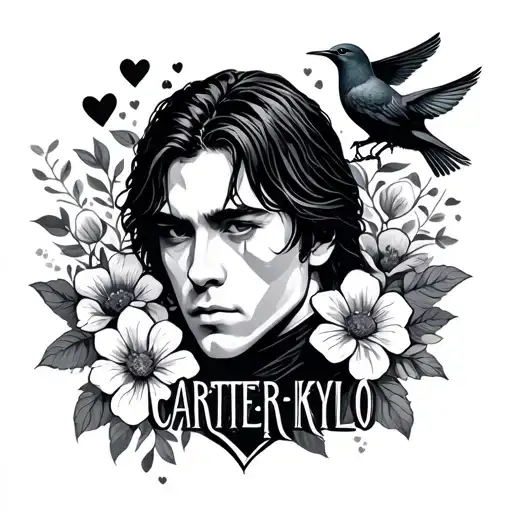 The Word Carter-kylo With Flowers And Hearts And A Bird