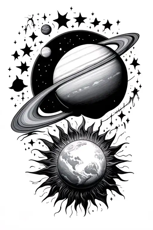 Pluto Planet And Sun And Stars