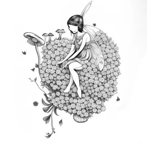 Fairy Sitting In Flowers And Mushroom With A Snail