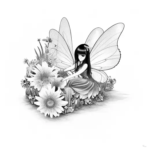 Fairy Sitting In Flowers With A Snail