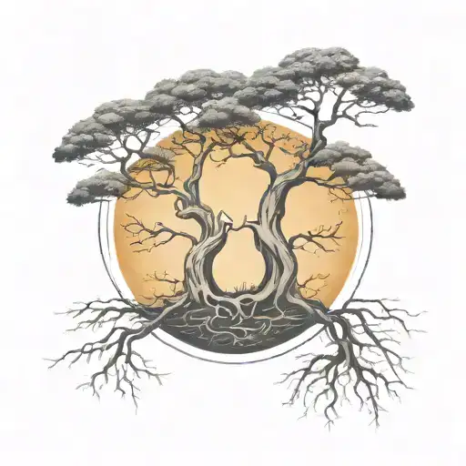 Two Separate Trees With Roots And Branches Intertwined And Forming The Shape Of Leo Symbol