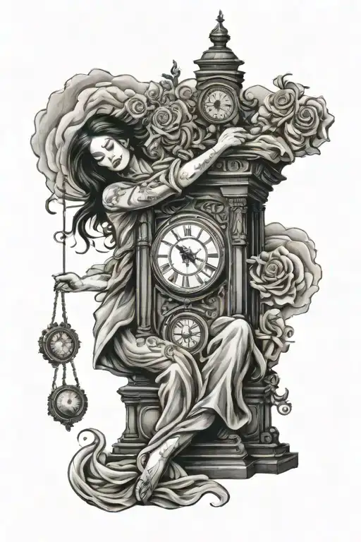 Lady Knitting A Grandfather Clock