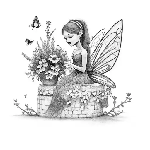Fairy Sitting In Flowers With Garden Animal