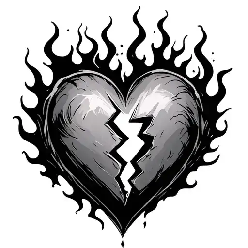 Broken Heart With Flames