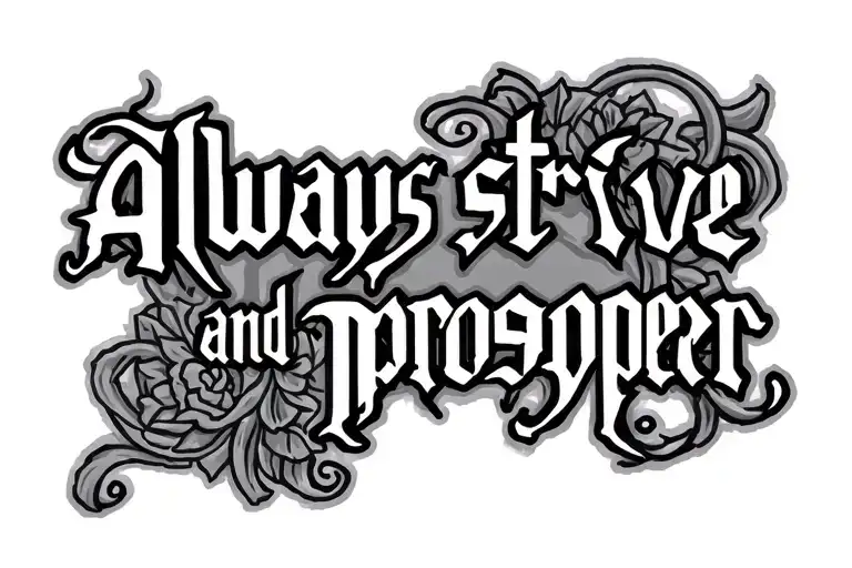 Tattoo With The Text 'Always Strive And Prosper' Written In A Old English Gothic Style
