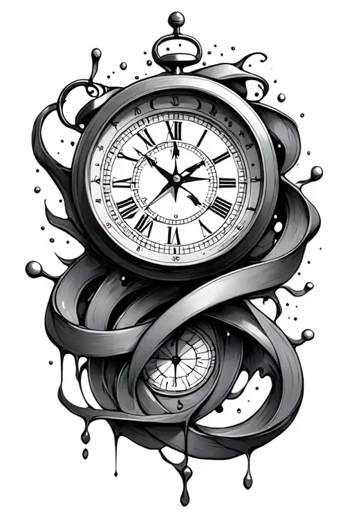 Melting Clock With Compass Intertwined