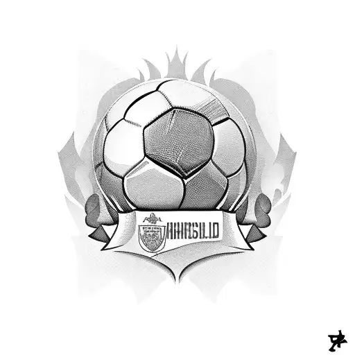 A Black-grey Tattoo Of A Soccer Field With The Client's Name On It