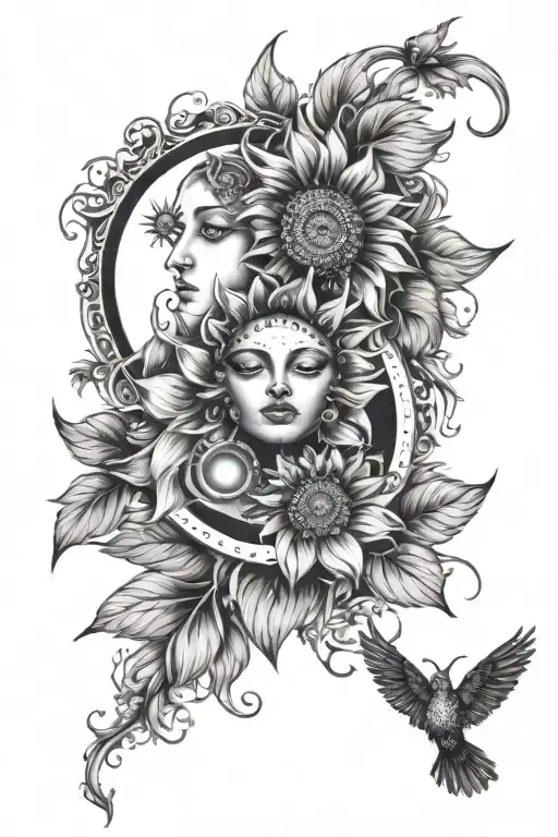 The Sun And Moon In One Laying In A Bed Of Sunflowers And Dalhias With One Dimond And One Emrald