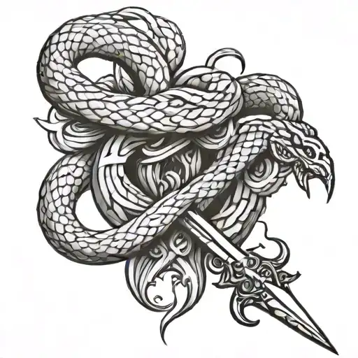 Snake Intertwined With Dagger Wrapped