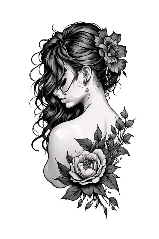 Back Tattoo Design Tall Line Art