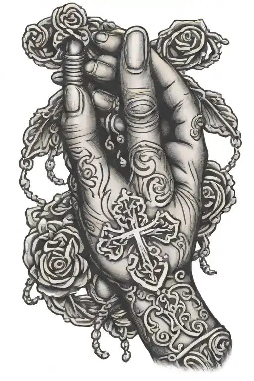 Praying Hands Holding Rosary Beads